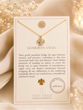 Tiny Tags- Guardian Angel Necklace - 14k Gold Ion Plated Pendant - 16” + 2” NEW